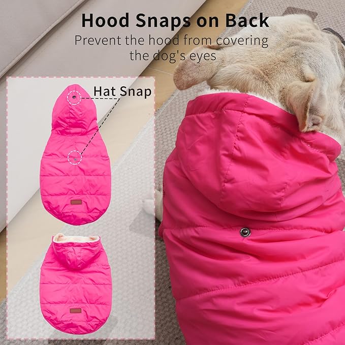 Vecomfy Fleece Lining Extra Warm Dog Hoodie in Winter for Large Dogs Jacket Pet Coats with Hooded Pink XXXL