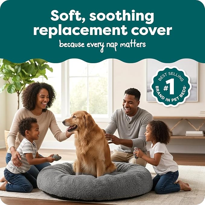 FurHaven Replacement Dog Bed Cover, Long Faux Fur for Calming Cuddlers, Machine Washable, Customizable Filling, Jumbo XL, Gray