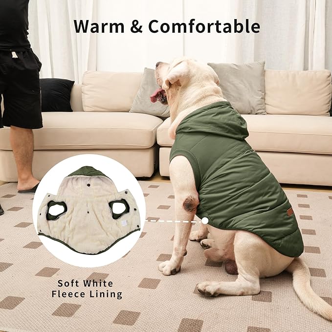 Vecomfy Extra Warm Dog Hoodie in Winter for Large Dogs Jacket Pet Coats with Hooded Green XXL