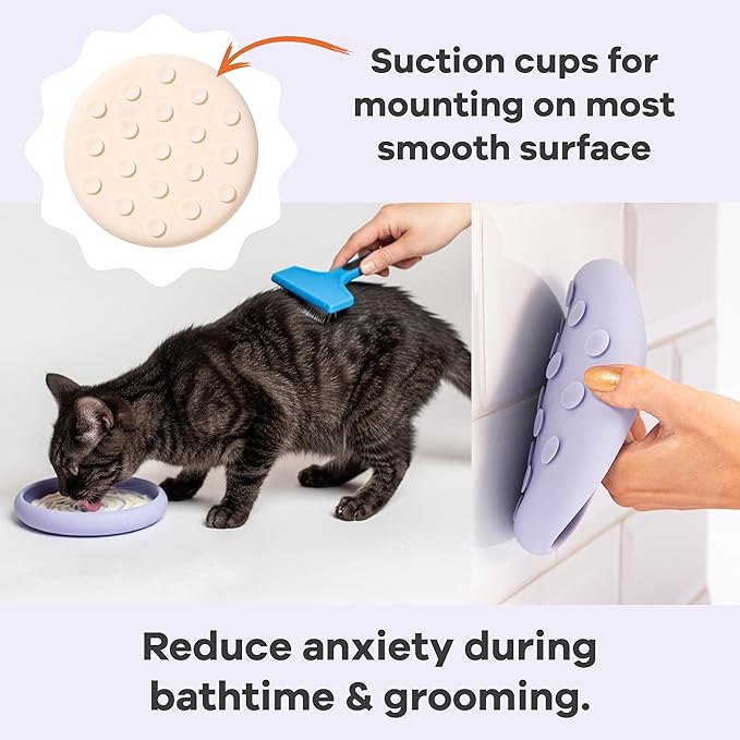 Awoo Lick Dish - Silicone Lick Mat + Slow Feeder for Cats & Small Dogs - Non-Slip Design with Suction Cups - Dishwasher Safe, Extends Mealtime, Reduces Anxiety (Almond)