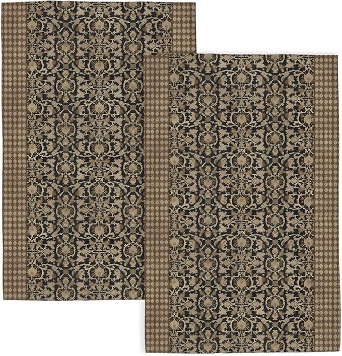 Brown Antique Block Print Kitchen Towels Vintage Floral Dish Towel 16×24 Inch Soft Absorbent Turkish Flowers Hand Cloths for Kitchen Drying Decore Set of 2