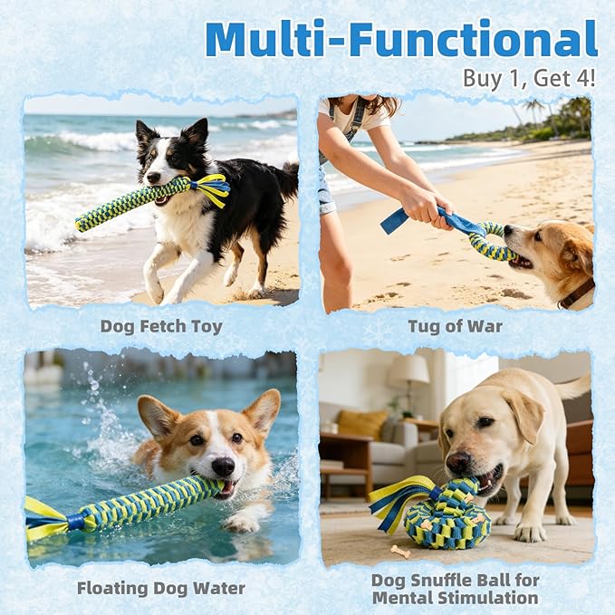Floating Pool Dog Toys for Water Fetch, Durable Tug Of War Dog Chew Toys for Small Medium Large Dogs, Interactive Outdoor Summer Essentials for Lake Beach Dummy Retrieving Bumper Training 2 Pack