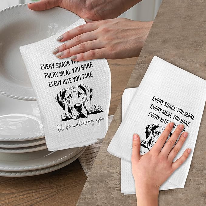 Funny Great Dane Dog Kitchen Towels, Great Dane Gifts Hand Towels, Funny Dogs I'll Be Watching You Hand Dish Tea Towel for Kitchen Bathroom Decor, Gifts for Dog Lovers Owners, 16x24 Inch