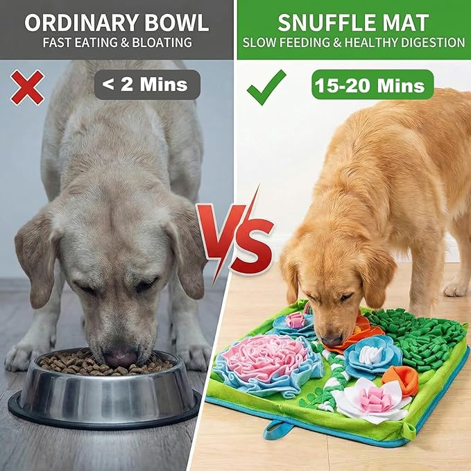 Snuffle Mat for Dogs, 19.7" Interactive Puzzle Mat with Heavy-Duty Table-Fixing Straps, Durable Dog Sniffing Mat for Slow Feeding & Enrichment, Non-Slip Foraging Mat for Large/Small Dogs.