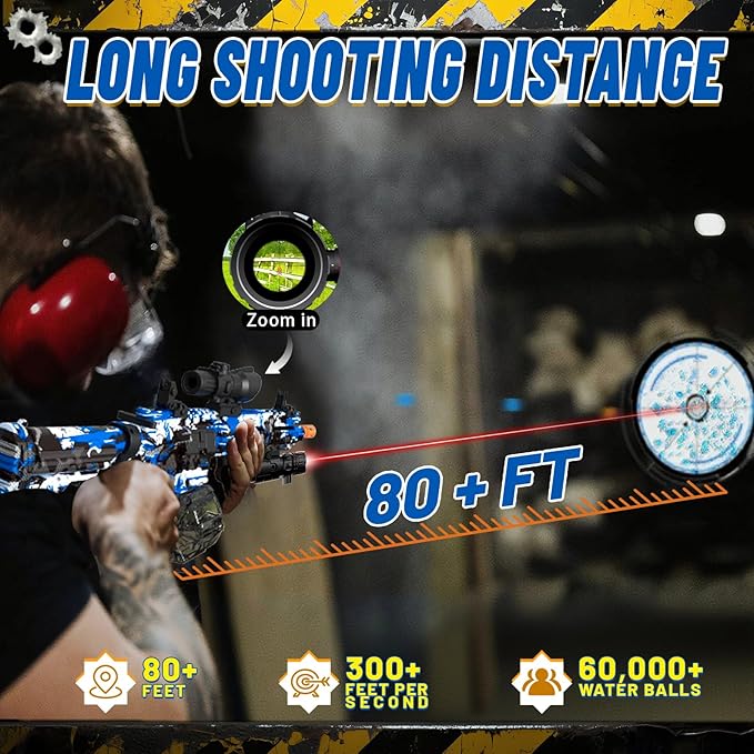 Electric Gel Ball Blaster, High Speed Automatic Splatter Ball Blaster with 60000+ and Goggles, Rechargeable Splatter Ball Toys for Outdoor Activities Shooting Game Party Favor- Blue