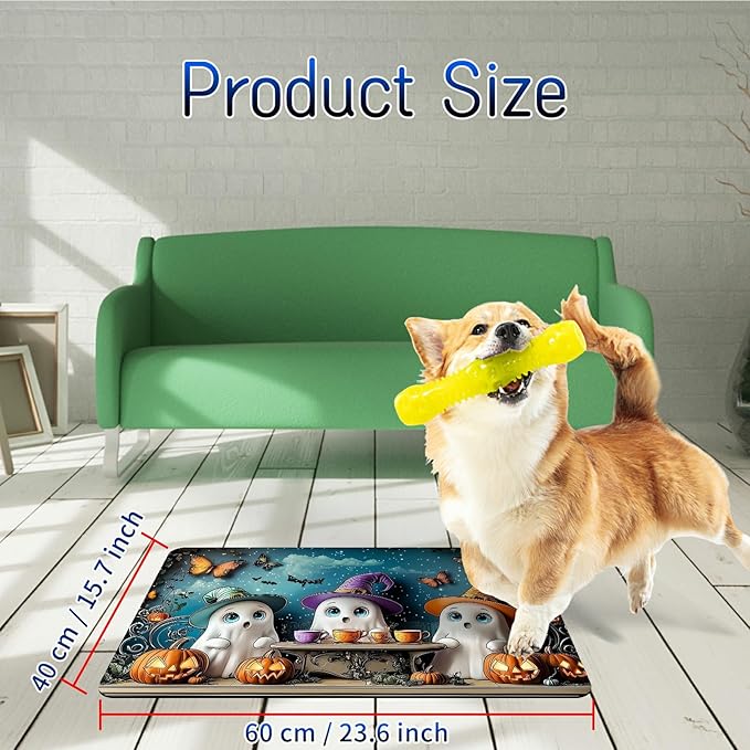 Dog Food Mat, 15.7" x 23.6" Absorbent Pet Feeding Mat for Food and Water, Waterproof Diatom Mud Pet Placemat with Non-Slip Rubber Backing, Cat Bowl Mat for Floors - Butterfly White Fairy