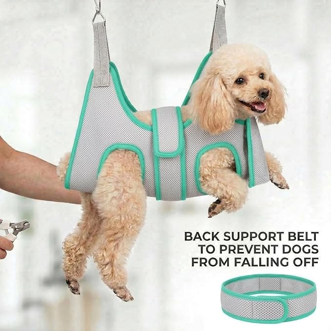 Dog Grooming Hammock, Adjustable Restraint Sling for Nail Trimming, Hands-Free Cat Grooming Harness for Easy Bathing, Haircuts & Claw Care at Home, Grey XS