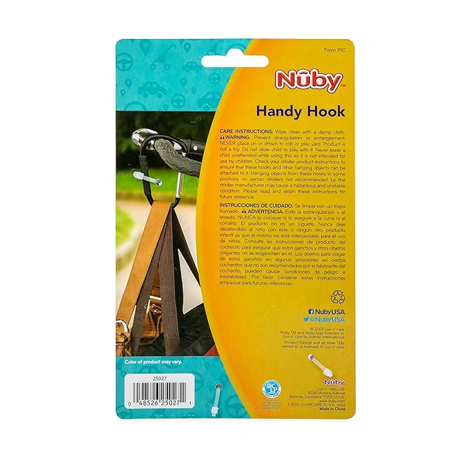 Nuby Large Handy Hook Carabiner Stroller Clip with Textured Soft Grip - Black