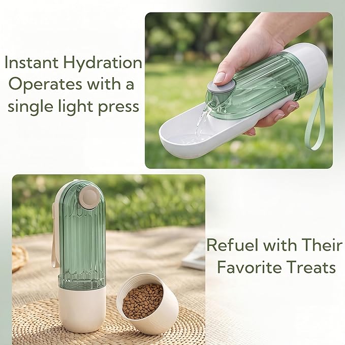 Portable Dog Water Bottle with Food Container, 2-in-1 Pet Water Dispenser & Travel Bowl, Leak-Proof Puppy Water Bottle for Small Dogs & Cats, Perfect for Walking, Hiking, Dog Mom Gifts (Beige)