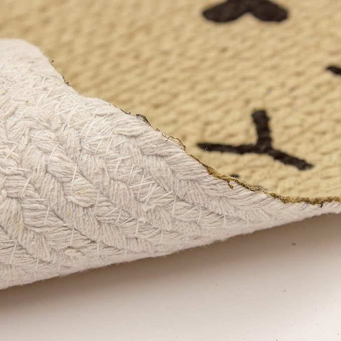 Decorative Dog Feeding Mat/Rug for Bowl Natural Cotton Easy Clean Eat Play Love Bone Shaped 15" x 23" Beige