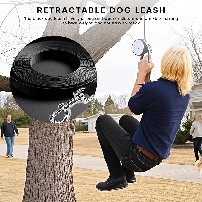 Retractable Dog Leash with Chew Proof Cable,26Ft Heavy Duty Dog Leash for Medium Large Dogs up to 110lbs,360°No Tangle,One-Handed Brake,Pause,Lock(Blue)