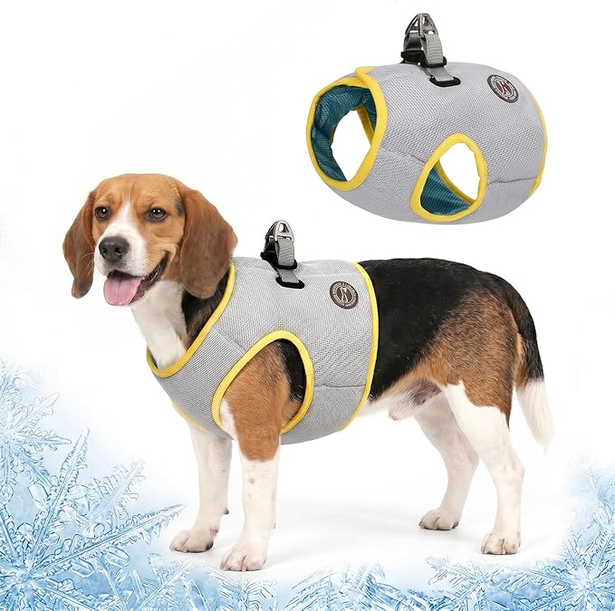 Huafly Dog Cooling Vest with Instant Chill-Heat Reflective Mesh Evaporative Dog Cooling Shirt,Adjustable Quick Release Cooling Harness for Dogs for Summer Walking,Hiking & Hot Weather (Medium)
