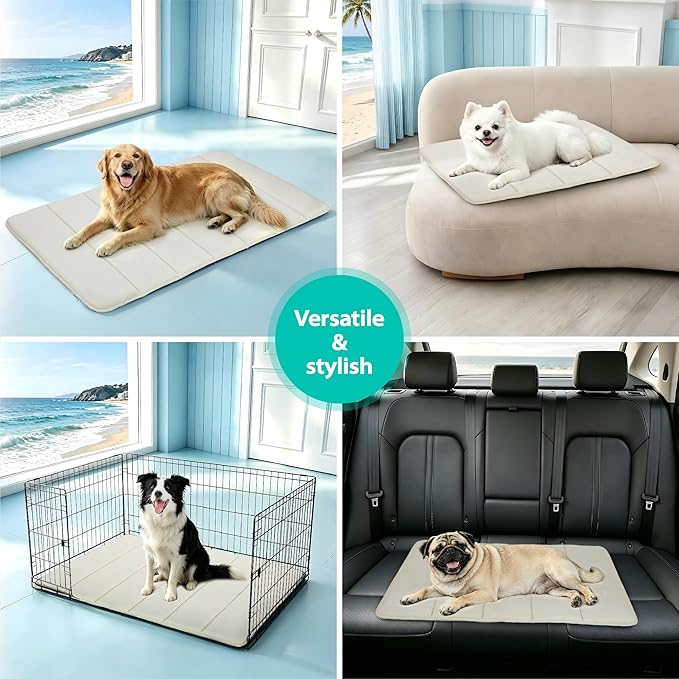 Dog Cooling Mat for Large Dogs - 47x29 Orthopedic Memory Foam Pet Pad for Summer, QMAX>0.5, Washable Premium Comfort Crate Pad for Your Furry Companion, Dark Beige