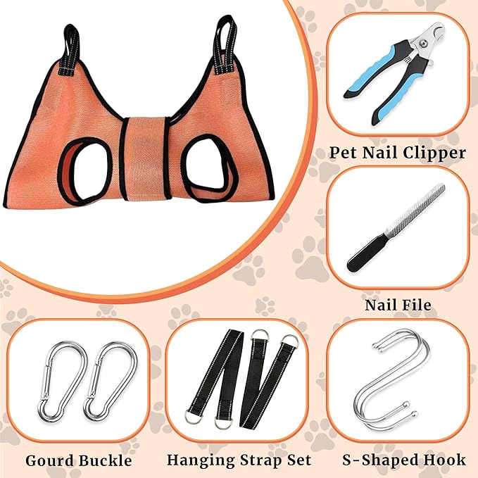 Dog Grooming Hammock Harness, with Elastic Leg Openings for a Flexible Fit, Dog Sling for Nail Trimming, Small Dogs Restraint Hanging Hanger Holder for Clipping Nails (Orange)