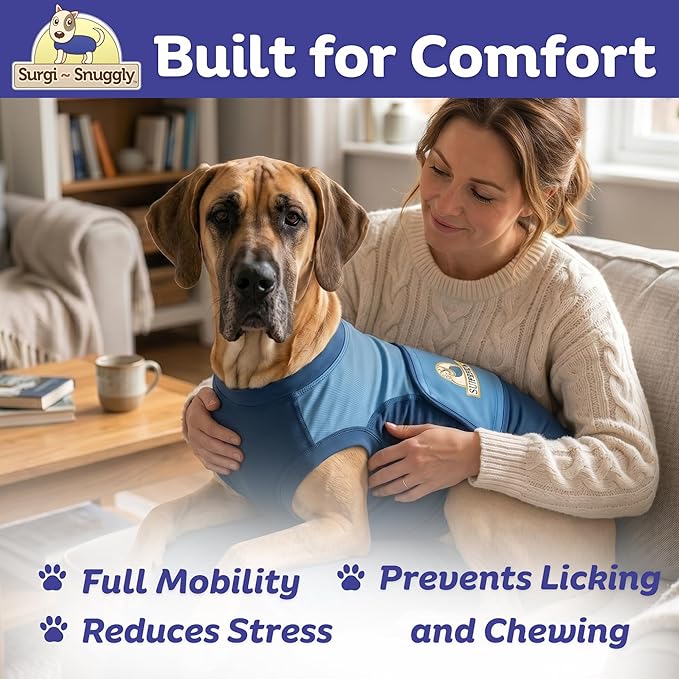 Surgi Snuggly Dog Surgery Recovery Suit - Dog Onesie for Post Surgery Recovery, Female Spay & Male Neuter - Surgical Suit for Dogs, E-Collar Cone Alternative, Double Blue - 2X-Large - 31" - 35" (EC)
