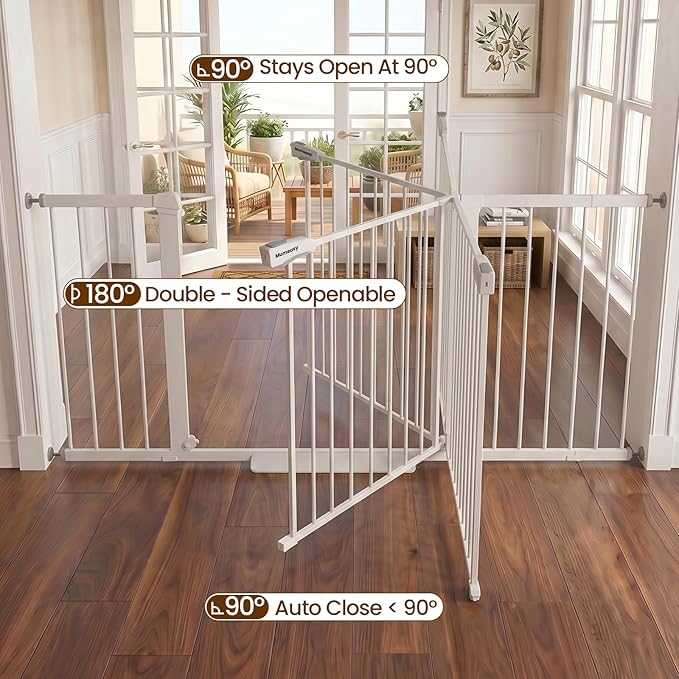 Mumeasy Extra Wide Large Baby Gate for Doorways, 36-66" Walk Through Wide Long Dog Gate for Door & Stair, Auto Close Dual Swing Pressure Mounted Child Safety Gate for Toddlers, Puppies & Pets, White