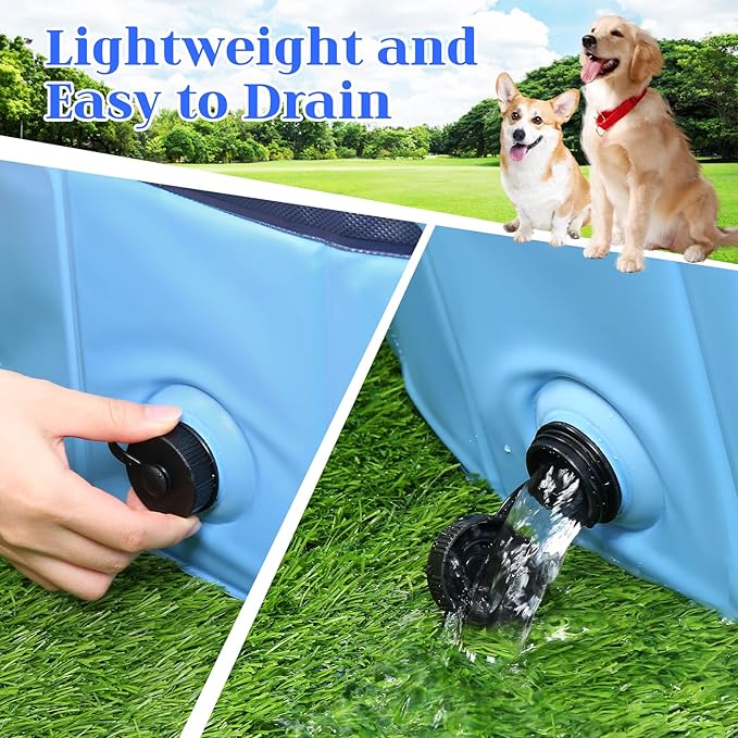 Eooqi Foldable Dog Pool, Portable Pet Bath Tub and Kiddie Swimming Pool, Collapsible Bathtub for Puppies, Small, Medium and Large Dogs, Cats and Kids, 79 x 12 in, Blue
