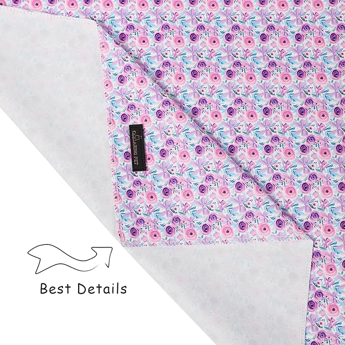 ARING PET Girl Dog Bandanas, Cute Summer Purple Rose Bow Floral Pet Bandana Scarf Triangle Bib for Small Medium Large Female Dogs Cats, Puppy Kerchief for Daily Wear Walks Party Photos-L