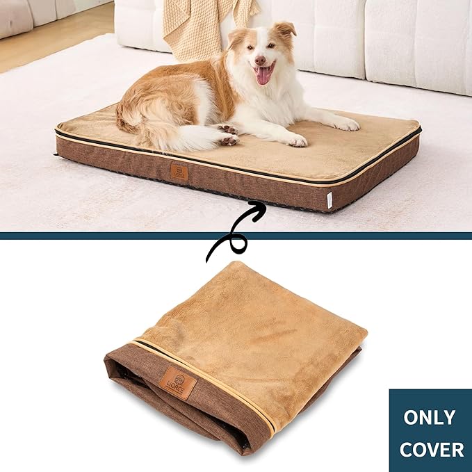 LIROCE Washable Dog Bed Cover Replacement, XL Wrap-Around Zipper Cover for Orthopedic Memory Faom Dog Bed (41x27x4 inches), Brown