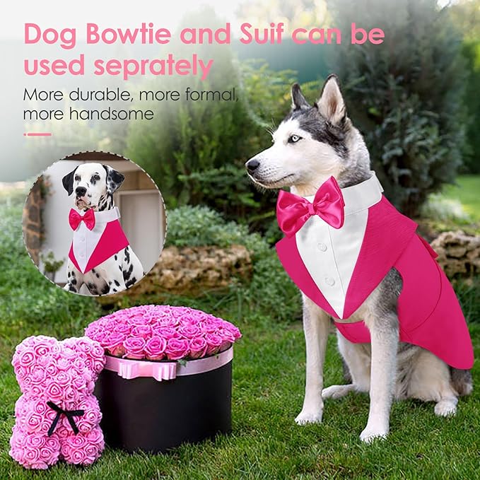 AOFITEE Dog Tuxedo for Large Dogs, Formal Dog Suit and Tie, Gentle Dogs Wedding Party Suit Bow Tie Shirt, Pet Wedding Outfit with Detachable Bowtie Collar for Christmas Halloween Dress Up
