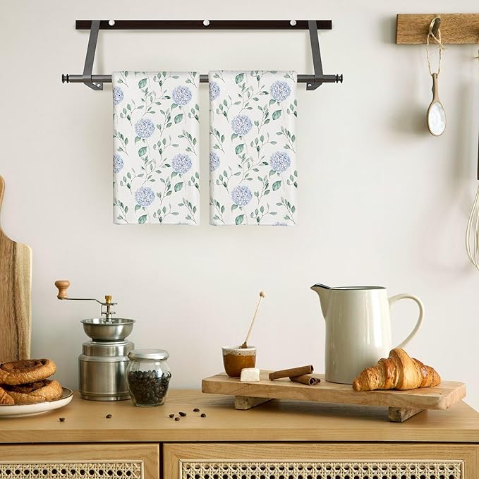Hydrangea Kitchen Towels, Blue Hydrangea Decor Flower Hand Towels for Bathroom, Floral Kitchen Towels, Botanical Flower Dish Towels for Kitchen, Floral Bathroom Decor, 16x24 Inch
