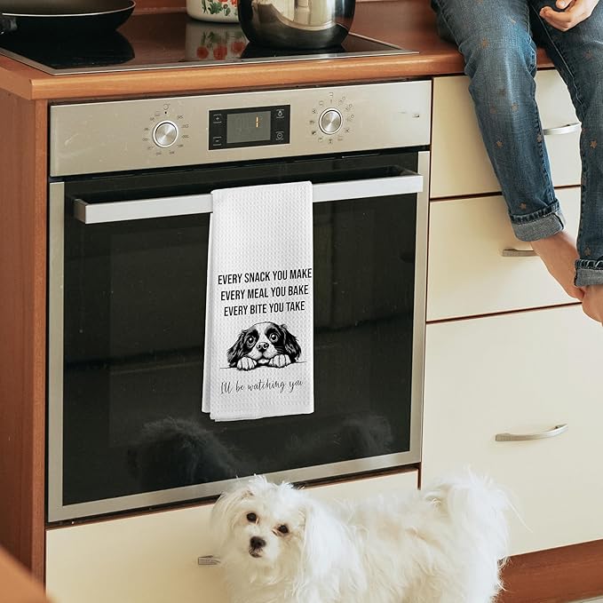 Funny Cavalier King Charles Spaniel Dog Kitchen Towels, Cavalier King Charles Spaniel Gifts for Dog Lovers, Dogs Themed Hand Towels, Puppy Dogs Dish Tea Towel for Kitchen Bathroom, 16x24 Inch