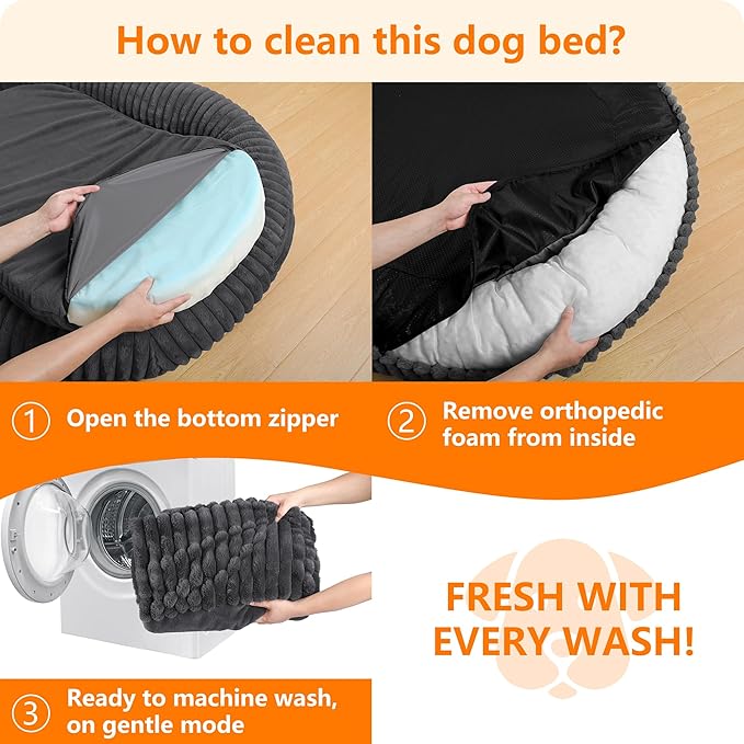 Human Dog Bed for Adult, Reversible Orthopedic Gel Memory Foam Cushion, Washable Corduroy Fleece, Plump Edge with Blanket, Storage Pocket, Strap, 71"x47.2"x9", Extra Large, Dark Grey