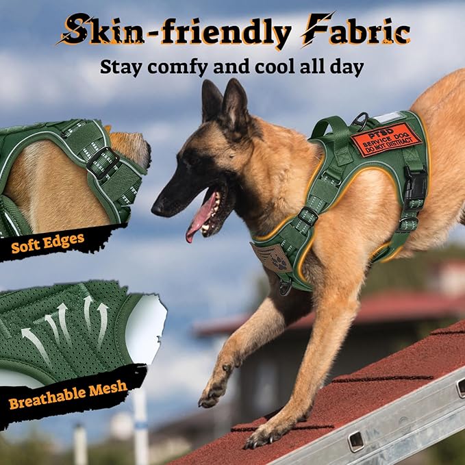 rabbitgoo Tactical Dog Harness for Small Dogs No Pull Adjustable Military Vest with Handle MOLLE Reflective Heavy Duty Dog Vest for Walking Training Hunting Outdoor Working Medium Size Dog Green S