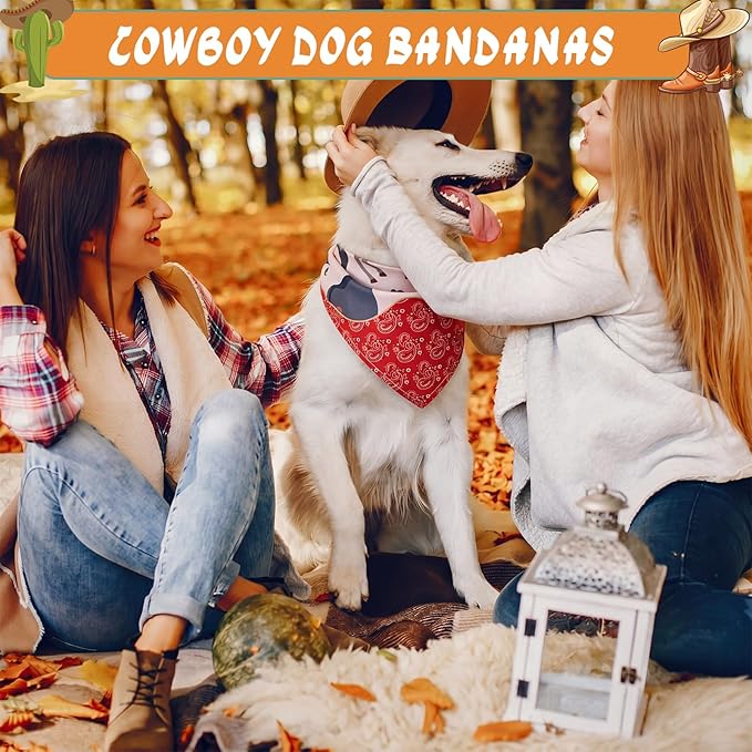Huhumy 100 Pcs Cowboy Dog Bandanas Bulk Pet Bibs Colorful Triangle Scarf Western Pet Bandanas for Medium Large Dogs Western Cowboy Halloween Party Costume Decor