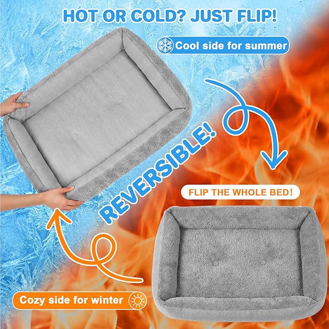 Cooling Dog Bed for Small Medium Dogs - Reversible Design (Ice‑Silk Cooling Layer | Sherpa Fleece Layer), Washable Cooling Mat for Dogs, Cats, Crates 24" × 15"
