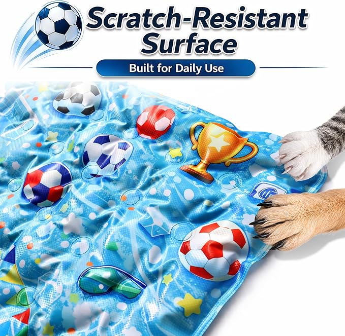 Dog Cooling Mat, Water-Activated Gel Ice Pad for Dogs&Cats, Self-Cooling Mat Soccer Fan Dog Gifts, Waterproof Wipe-Clean, Soccer-Themed Summer Beds for Outdoor&Indoor Medium/Small Pets