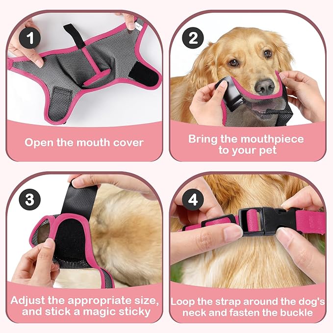 Dog Muzzle, Soft Air Mesh Muzzles for Large Sized Dogs, Breathable Dog Mussels for Scavenging Biting Licking & Barking, Adjustable Mouth Guard with Front Opening, Allows Panting and Drinking (Pink,L)