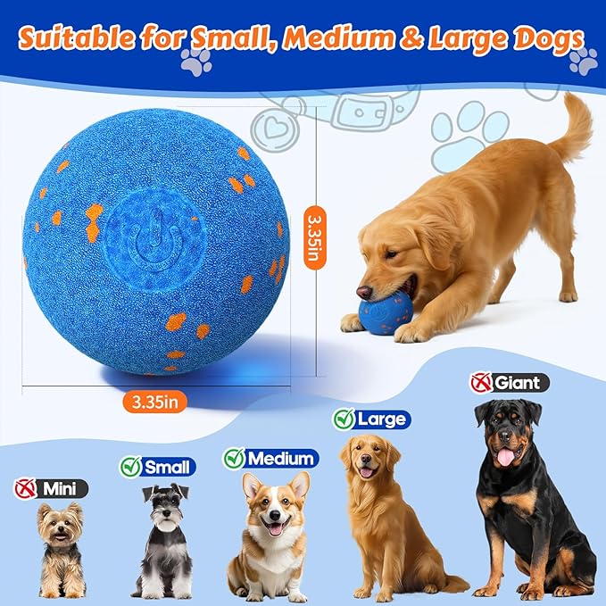 Interactive Dog Toys Ball with Chew-Resistant E-TPU Material, Smart Automatic Rolling Ball Toys for Small, Medium & Large Dogs, 2 Modes Rechargeable Moving Bouncing Dog Ball
