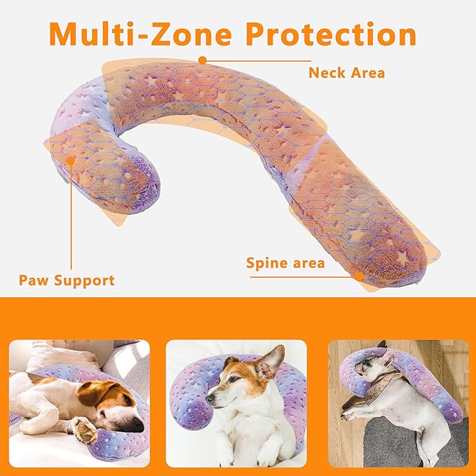 Pet Calming Pillow for Dogs, Soft U-Shaped Pillow Glow in the Dark, Joint Relief, Sleep Comfortably,Suit for Small, Medium, Large Dogs, Fluffy Pet Neck Pillow (L-Pink)