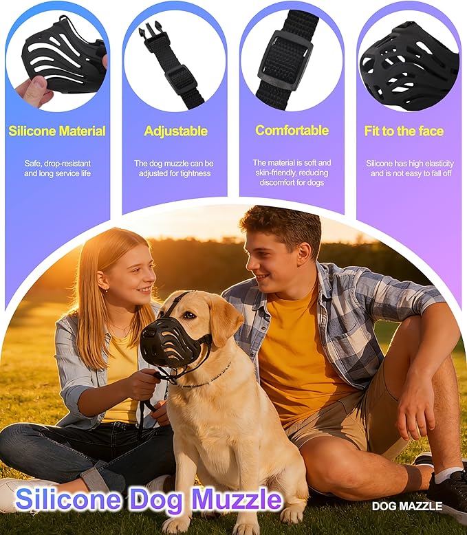 Dog Muzzle for Large Dogs, Silicone Basket Dog Muzzle for Large and Medium Dogs Breed Can Prevent Eating Chewing and Barking for Grooming Trimming Training(Coffee, S-4)
