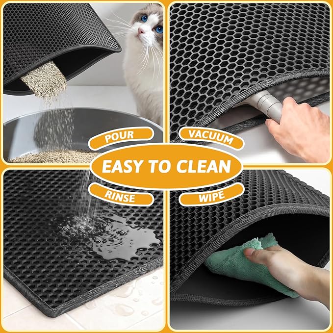 Pieviev Cat Litter Mat Double Layer Waterproof Urine Proof Trapping Mat 1 Pack (Black, 30x24 Inch (Pack of 1))