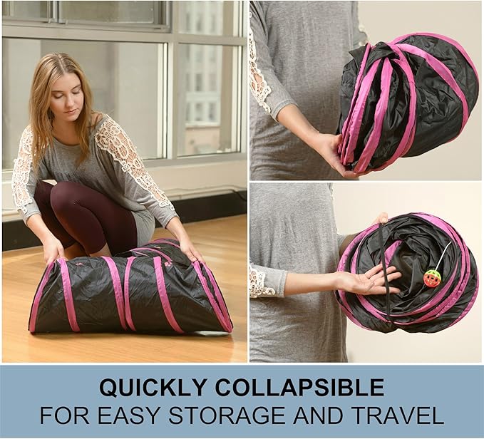 Cat Tunnel - Collapsible 3 Way Quatrefoil Play Toy - Tube Fun for Rabbits, Kittens, and Dogs - Quatrefoil Gray/White