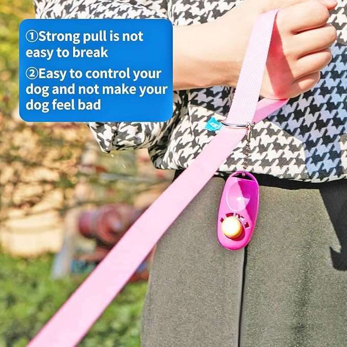 BAAPET 15/20/30/50/100 ft Long Dog Training Leash with Clickers for Small, Medium and Large Dogs or Cats (50 Feet, Pink)