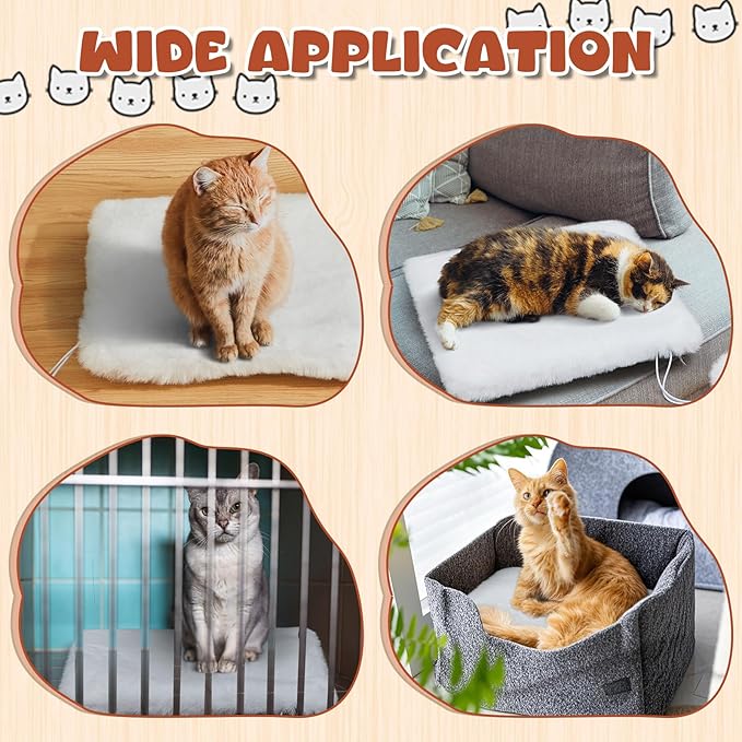 Abbylike 3 Pack 11.8 Square Cat Dog Bed Cushion Pad Mat Faux Rabbit Fur Pet Bed with Ball Anti Slip Soft Washable Cat Tree Tower Replacement Cushion Pad for Crate Cage Carrier Window Perch, White
