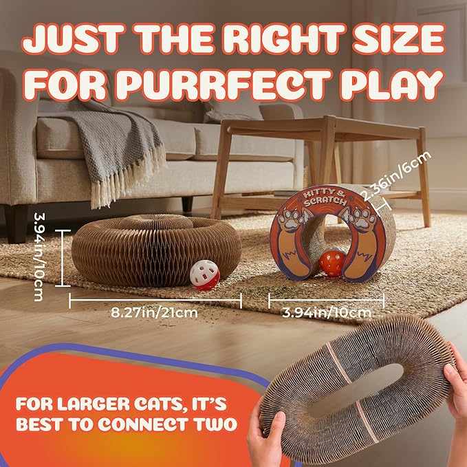 Kitty&Scratch Cat Scratcher Toy | Cardboard Cat Toy with Ball Track with Bell | Kitty Kurlz | Kitty Curls Style Accordion Toy (1 pcs)