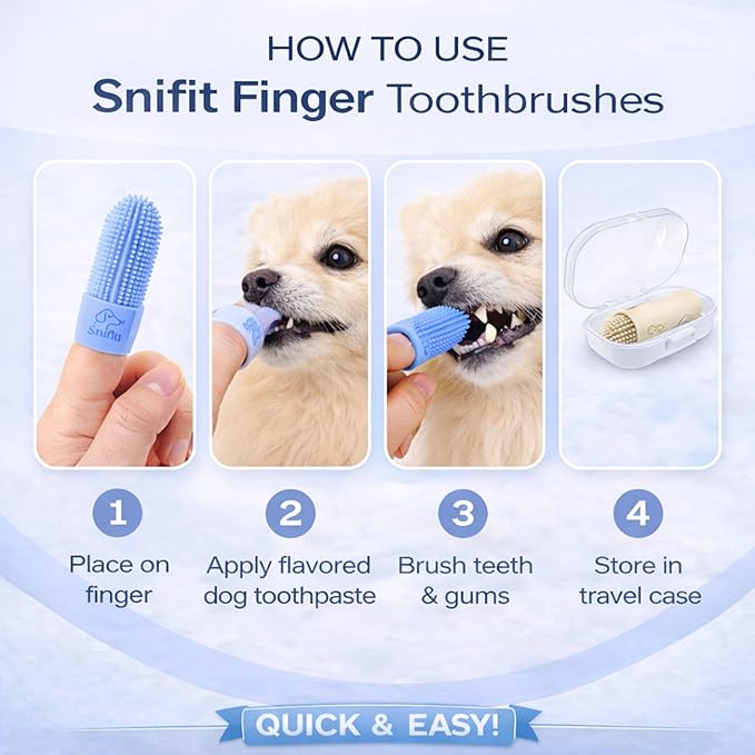 Dog Finger Toothbrush for Small & Large Dogs - Reusable Soft Silicone Dog Dental Finger Brush Fit All Breed Sizes - Non-Toxic Finger Teeth Cleaner for Dogs Prevents Bad Breath & Oral Care -Blue