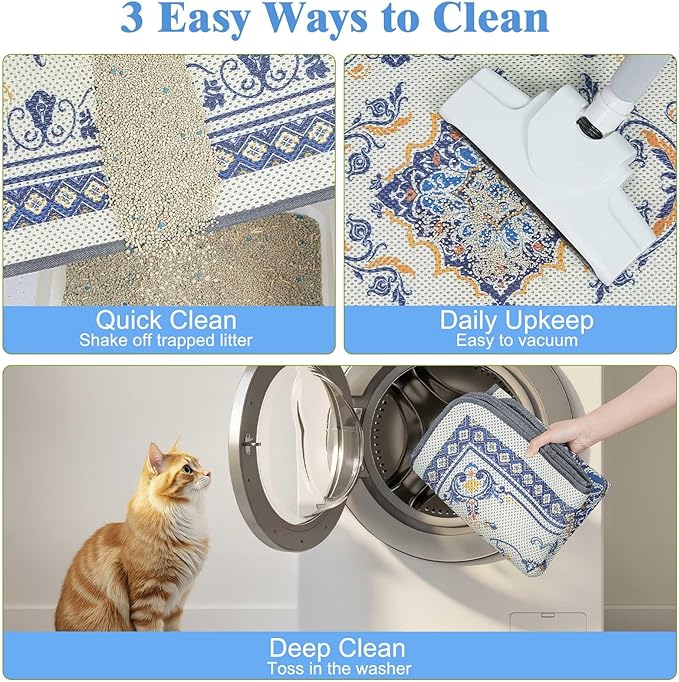 Unicorn Catcher 33X22in Cat Litter Mat Machine Washable Soft 3D Air Mesh Litter Box Rug Non-Slip Backing Quick Dry Scatter Control for Paws,Blue