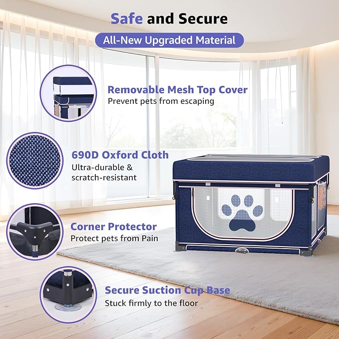 LOOBANI Foldable Whelping Box for Dogs and Puppies: 1 Min Setup Pet Puppy Playpen Indoor with Cover & Waterproof Bottom, Portable Birthing Box for Dog Cat Duck-43.3"x43.3"x27.1"│Patented (Blue+Pink)