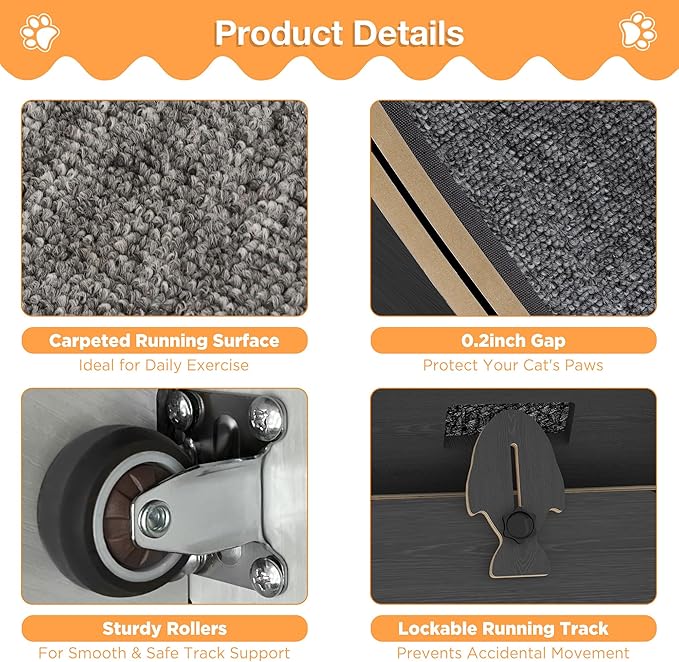 Cat Wheel for Indoor Cats, Quiet Large Cat Treadmill with Detachable Carpeted Runway, 46” Exercise Running Wheel for Pet’s Health and Entertainment, (XL, Black)