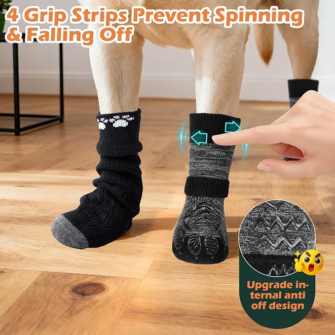 EXPAWLORER Dog Socks to Prevent Licking Paws with Grippers for Hardwood Floors Anti Slip, Traction Control Dog Shoes Booties Boots & Paw Protectors for Small Medium Large Senior Dogs Cold Winter S