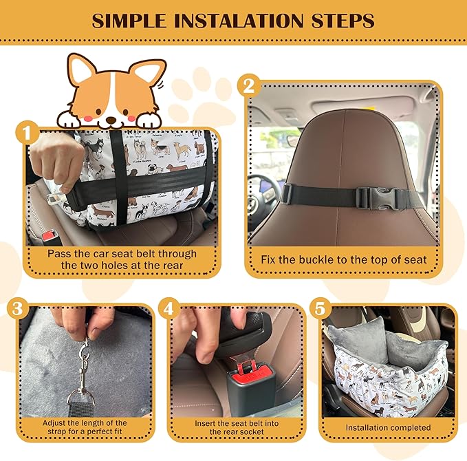 Dog Car Seats for Small Medium Sized Dogs Carseat for Car Funny Fuzzy Pet Dog Booster Car Seat Puppy Under 27 Lbs with Soft Plush Cushion&Washable Removable Cover