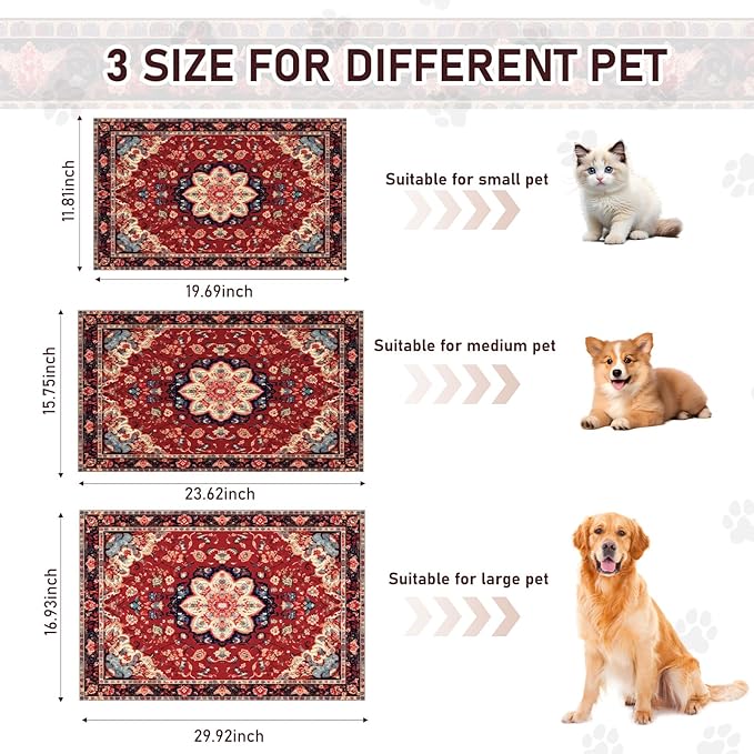 Pet Mats for Food and Water, Persia Red Dog Food Mat for Floors, Non Slip Indoor Quick Dry Cat Bowl Feeding Mats (16.9” X29.9”)