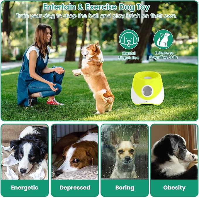 Automatic Dog Ball Launcher, Rechargeable Interactive Fetch Toy for Small & Medium Dogs, 3 Adjustable Distance Settings (20ft/33ft/46ft), 6Pcs 2.3in ETPU Balls, Indoor/Outdoor Pet Ball Thrower