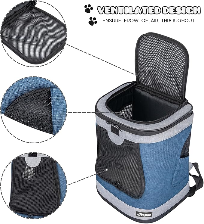 JESPET & GOOPAWS Pet Backpack Carrier for Small Dog, Puppy, Soft Carrier Backpack Ideal for Traveling, Hiking, Walking and Outdoor Activities with Family (Blue Grey)