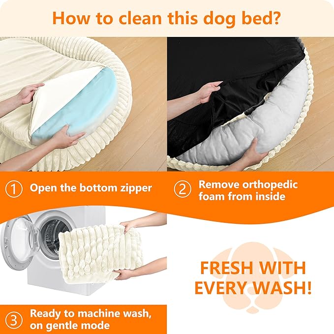 Human Dog Bed for Adult, Reversible Orthopedic Gel Memory Foam Cushion, Washable Corduroy Fleece, Plump Edge with Blanket, Storage Pocket, Strap, 71"x47.2"x9", Extra Large, Beige